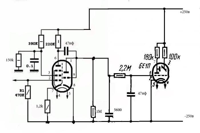 Схема подключения 6е1п к ламповому усилителю