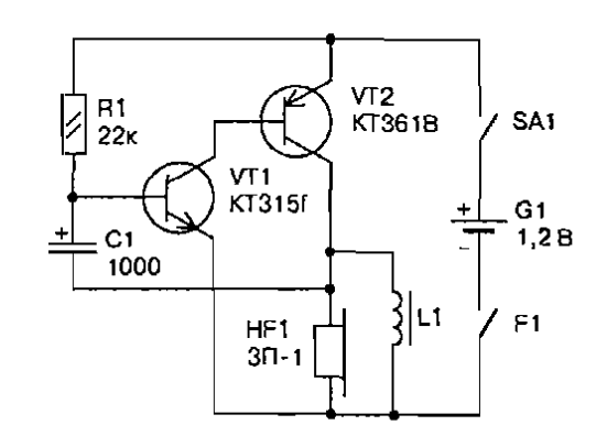 Схема простого звукового генератора на транзисторах
