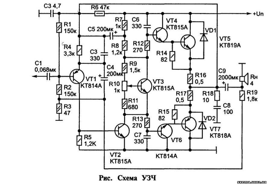 Мостовой усилитель мощности на транзисторах схема