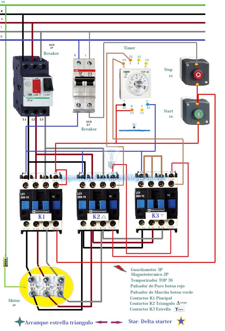 Схема переключения со звезды на треугольник на пускателях