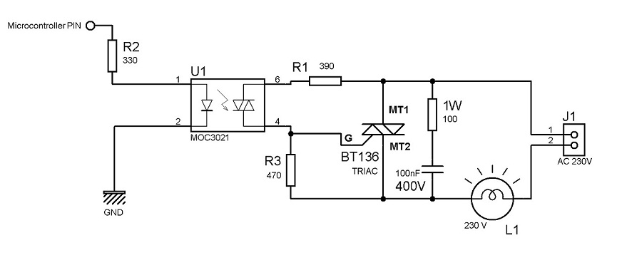 Схема включения симистора через оптопару