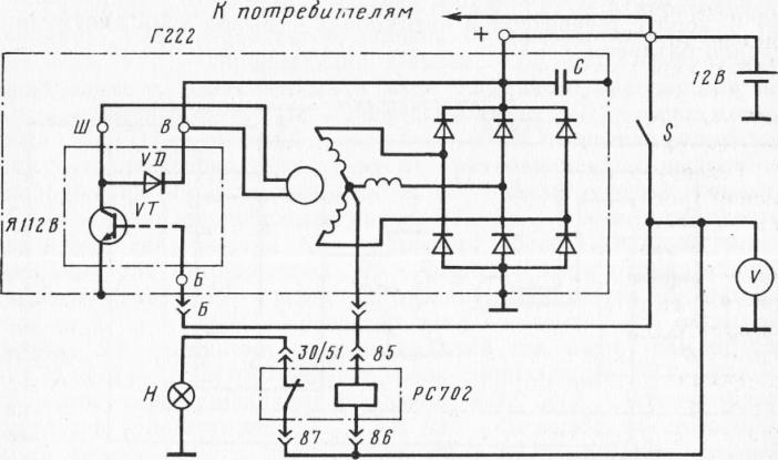 Схема подключения генератора газ 53 с реле регулятором