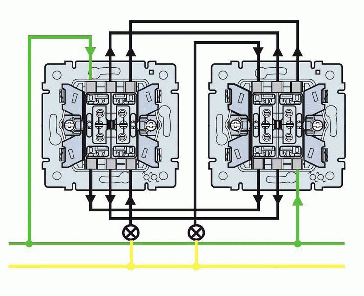 Подключение двойной проходной выключатель схема