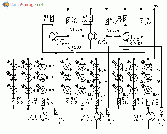 Бегущие огни схема на транзисторах