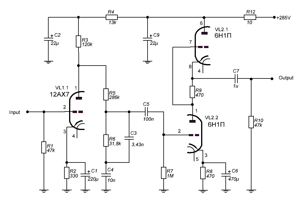Фонокорректор на 6н2п схема ламповый для винила