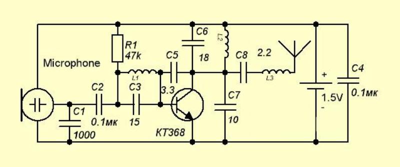Схемы радиожучков на транзисторах