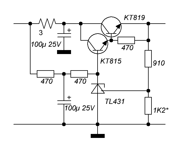 Стабилизатор напряжения на кт819 схема