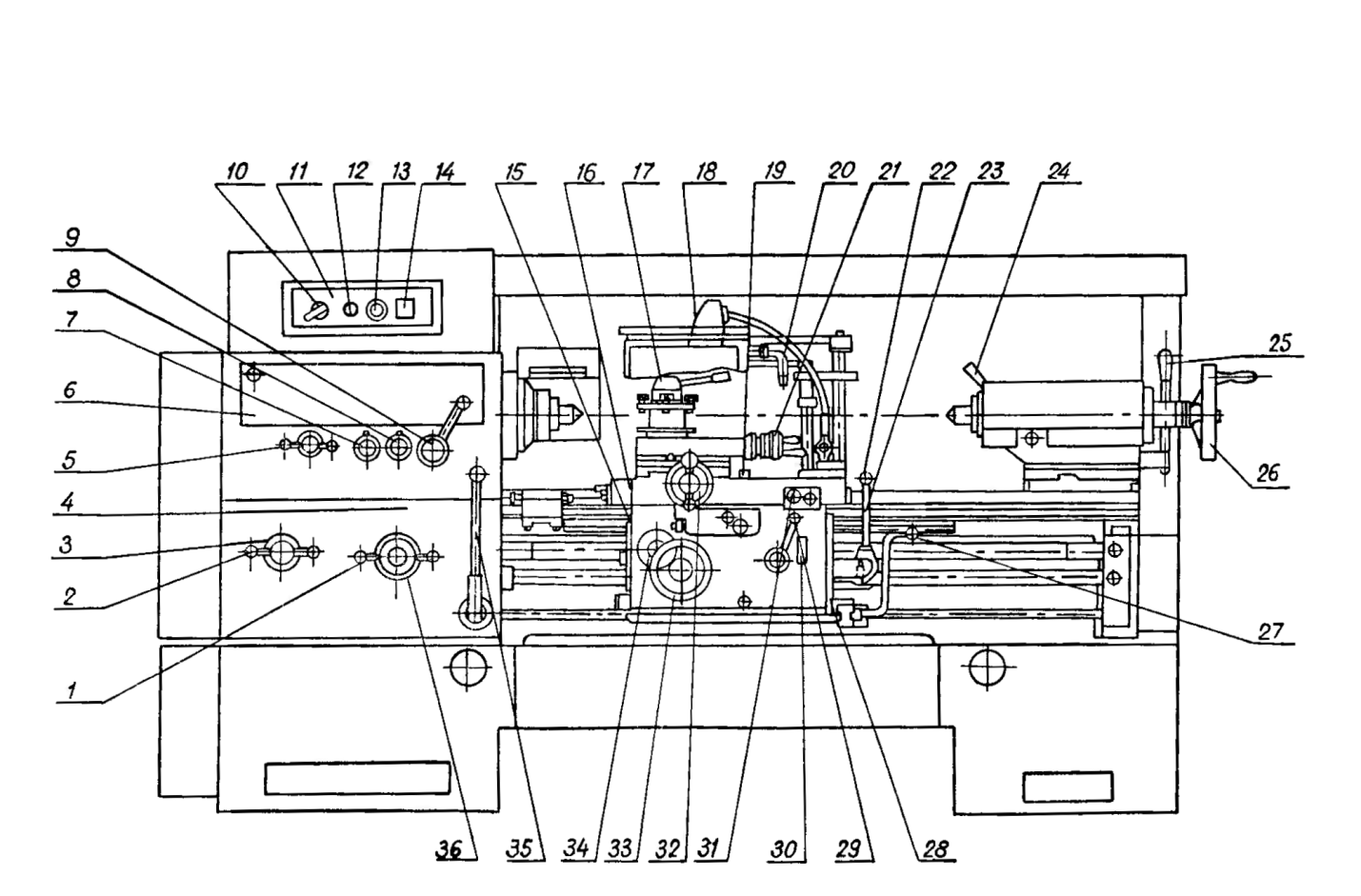 Схема токарного станка по металлу с обозначениями