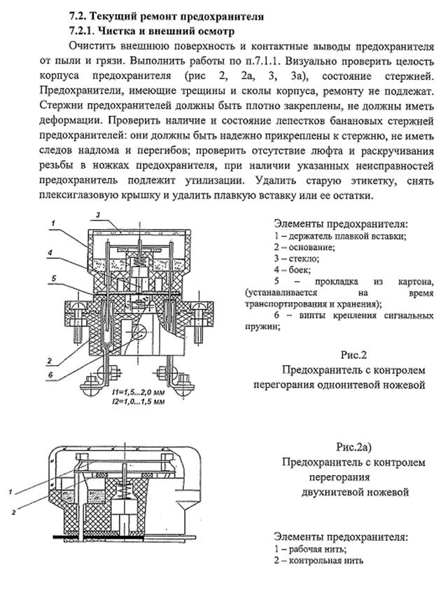 Проверка состояния предохранителей действия схем контроля их перегорания