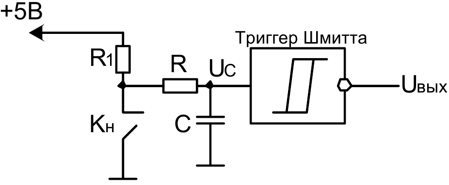 Схема триггера шмитта на рисунке