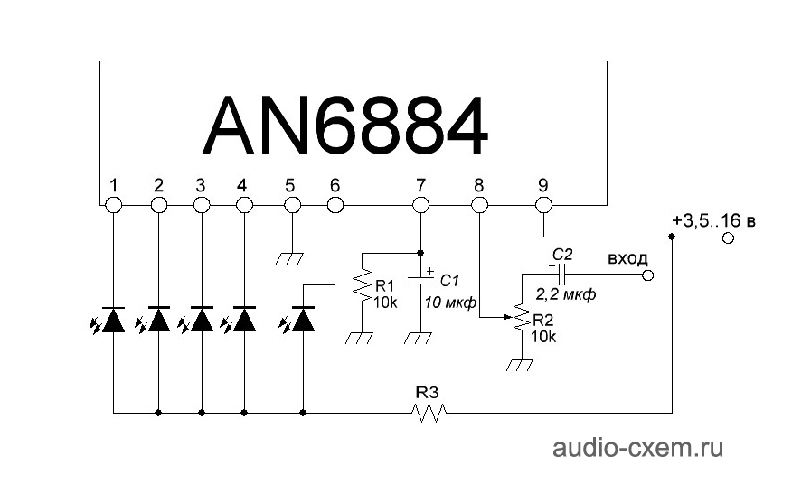 Индикатор звука на светодиодах схема