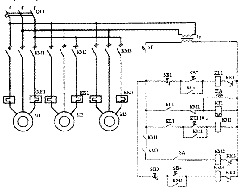 Принципиальная электрическая схема привода ленточного конвейера