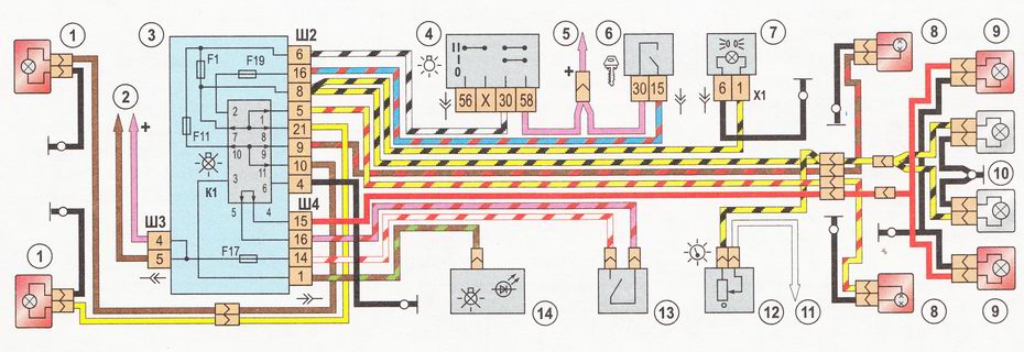 Схема подключения стоп сигналов ваз 2114