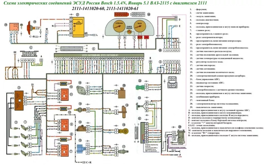 Схема проводов ваз. Схема ЭБУ ВАЗ 2115. Схема проводки ВАЗ 2115 январь 5.1. Система управления двигателем ВАЗ-2111. Январь 5.1 ВАЗ 2109 схема проводки.