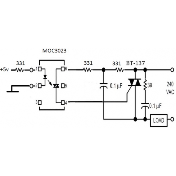 Схема включения симистора через оптопару