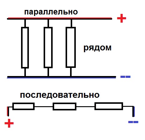 Схема подключения параллельно и последовательно