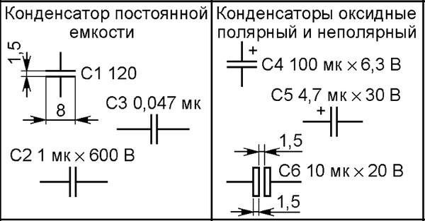 Все виды конденсаторов на схеме