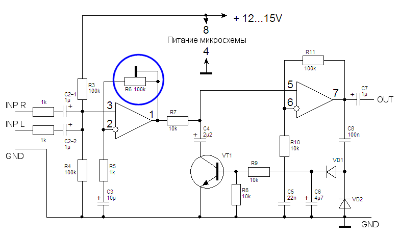 Схема компрессора для цветомузыки