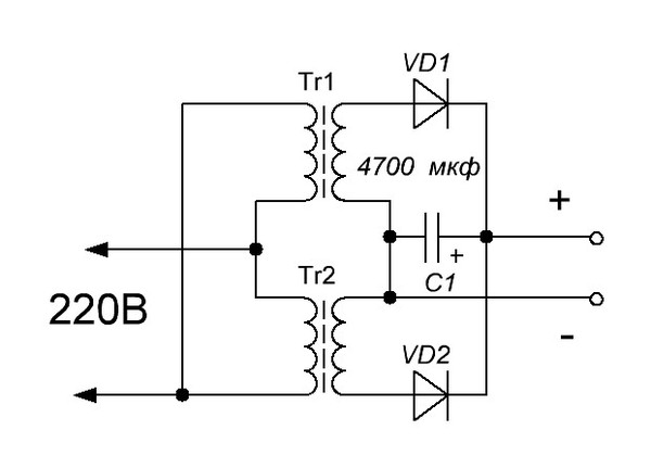 Два напряжения от одной обмотки трансформатора схема