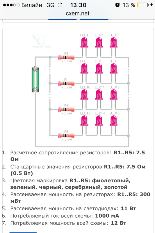 Расчет светодиодов