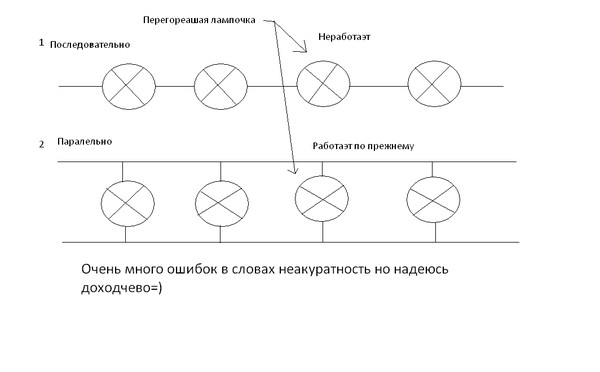 Схема последовательного подключения лампочек