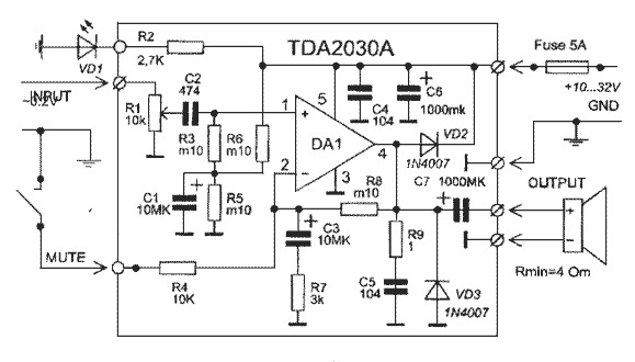 Tda2030 схема включения