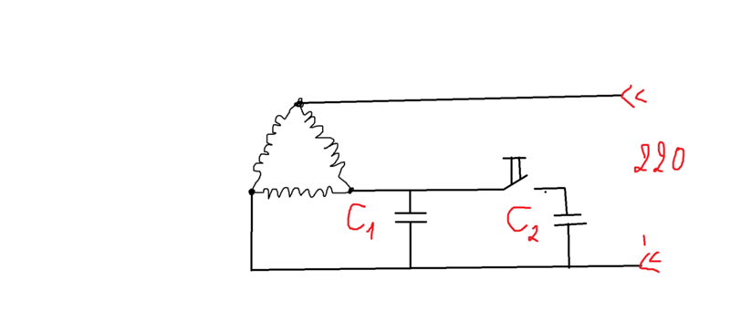 Подключение двигателя 380 на 220 через конденсаторы схема на циркулярку