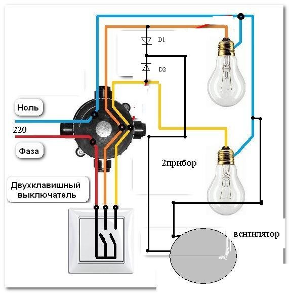 Схема электропроводки выключателя и лампочки