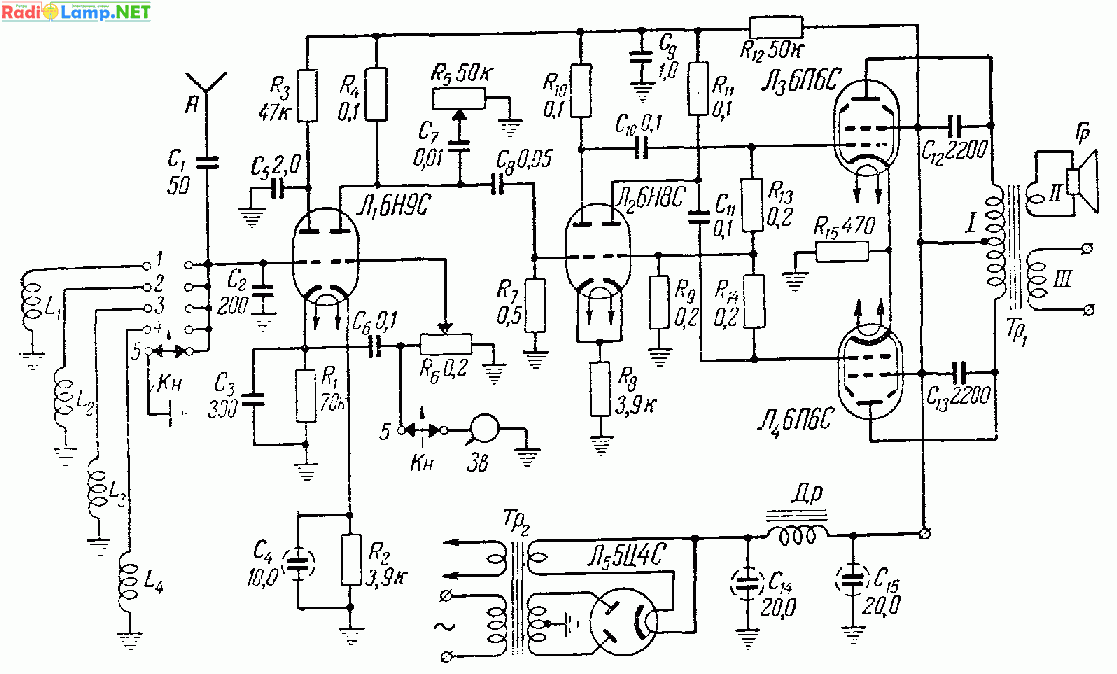 Ламповый усилитель на 6н8с и 6п3с схема