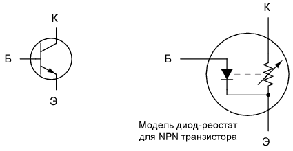 Простая диодно-резисторная модель транзистора