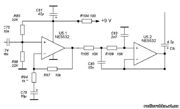 Ne5532 предусилитель схема с однополярным питанием