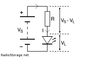 Схема подключения светодиода к источнику питания через резистор