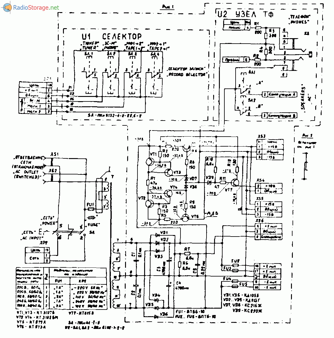 Схема блока питания усилителя Радиотехника У-7111 (Radiotehnika U-7111)