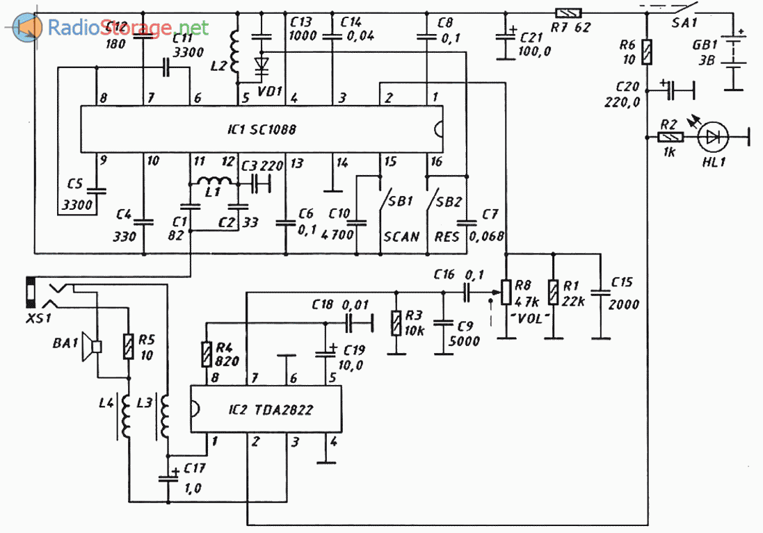 Принципиальная схема радиоприемника PALITO PA-993