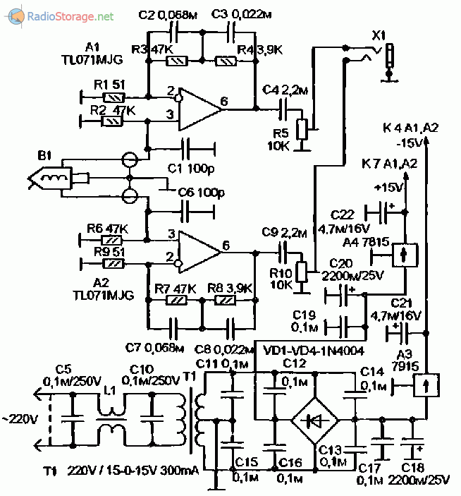 Фонокорректор для пьезоголовки схема