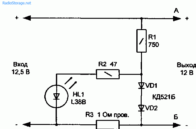 Электрическая схема светового индикатора токовой перегрузки
