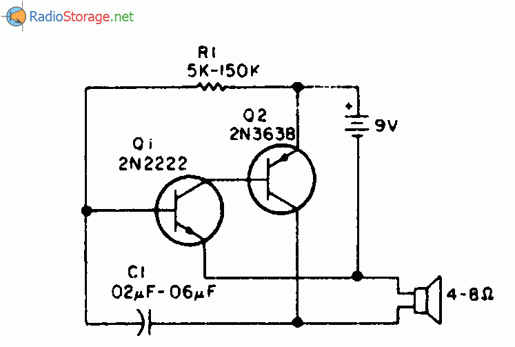 Схема простого звукового генератора на транзисторах