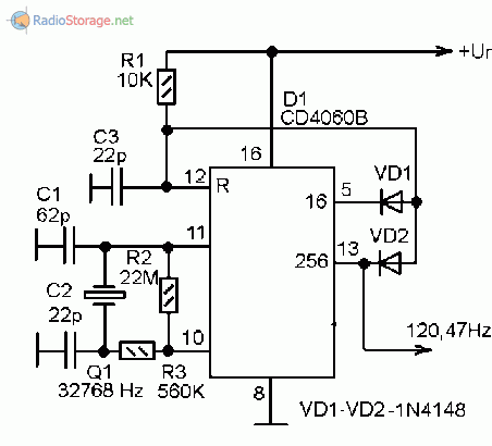 Принципиальная схема генератора сигнала частотой 120 Гц