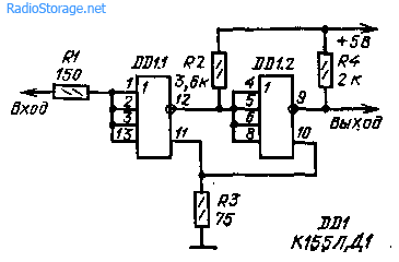 Принципиальная схема порогового устройства на микросхеме К155ЛД1