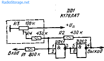 Принципиальная схема порогового устройства на элементе КМОП