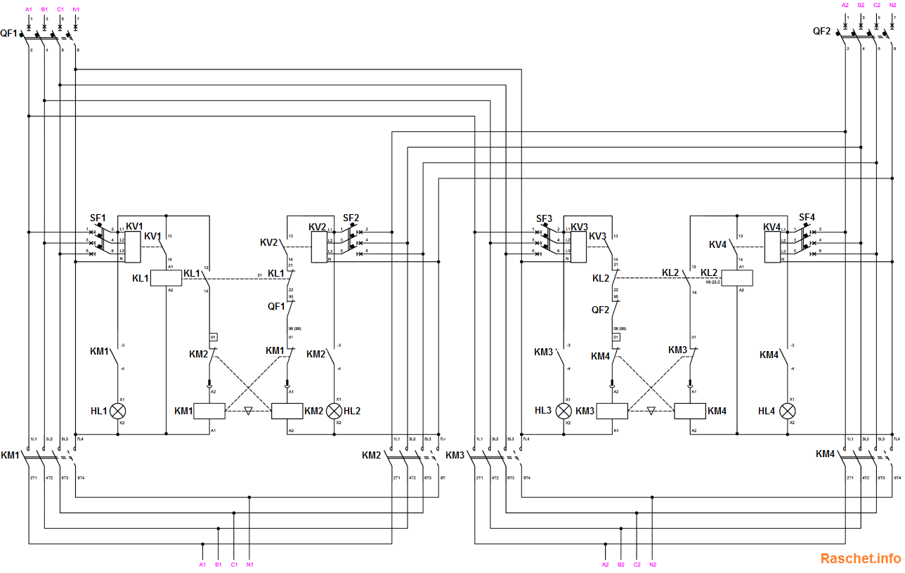 Схема авр на двух контакторах