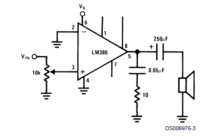 Схема усилителя на LM386 с коэффициентом усиления 20