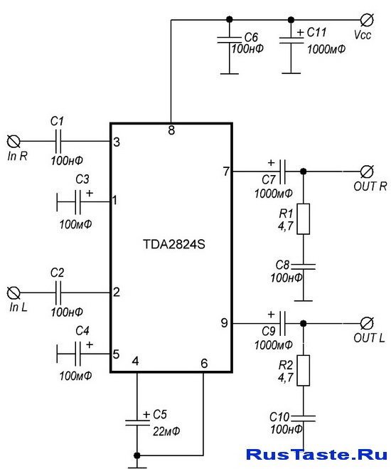 Схема усилителя на микросхеме 100 ватт
