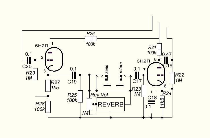 Схема лампового ревербератора
