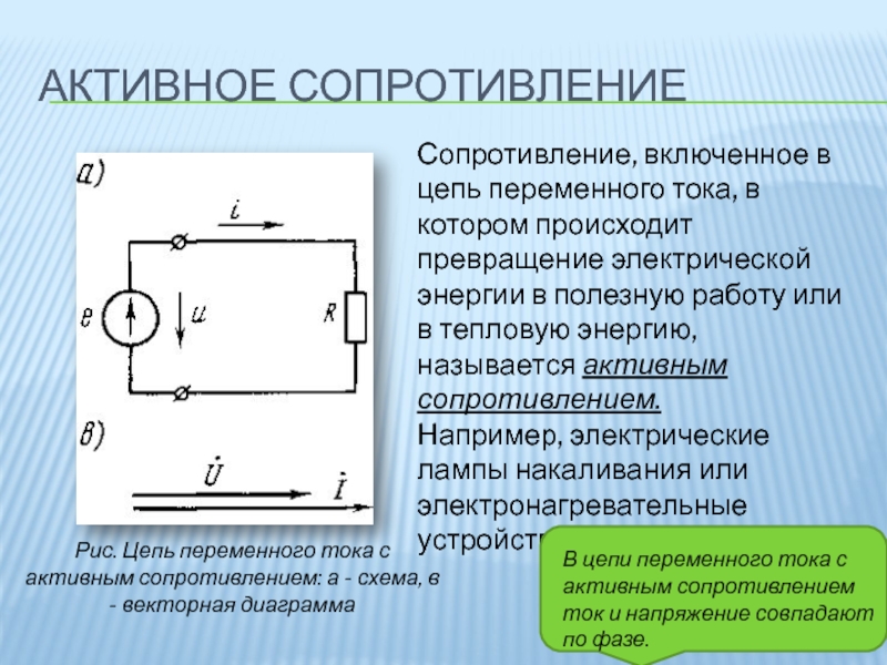 В индукционном генераторе тока происходит. Активное сопротивление в цепи переменного тока. Сопротивление в цепи переменного тока. Цепь переменного тока с активным сопротивлением r. Мощность в цепи переменного тока с активным сопротивлением.