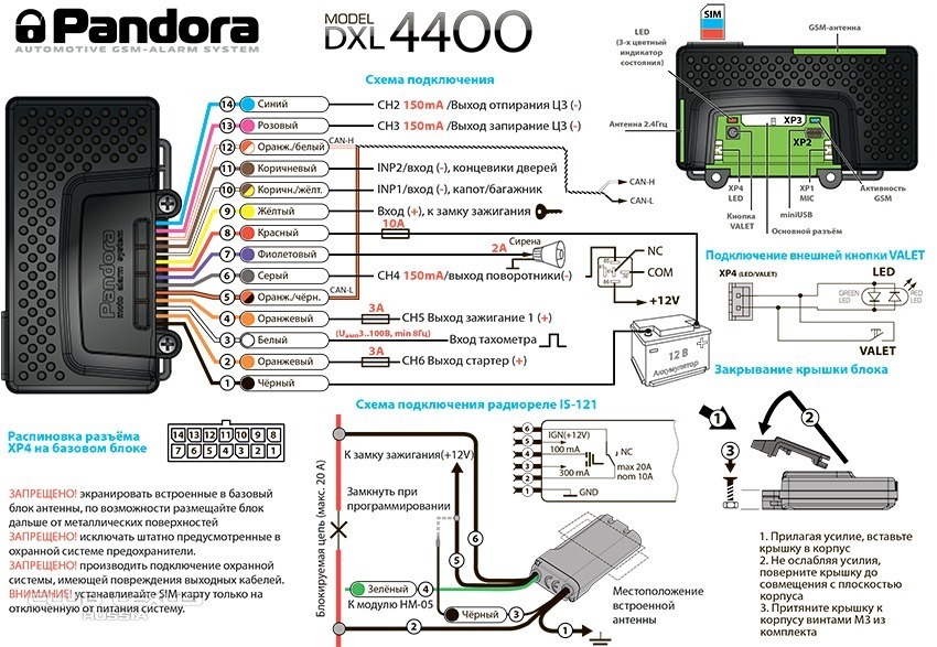 Pandora dx 40rs схема подключения