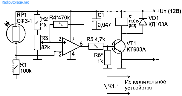 Схема датчика освещенности на ОУ