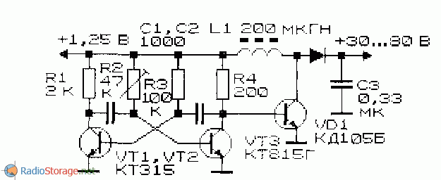Схема преобразователя напряжения с мультивибратором