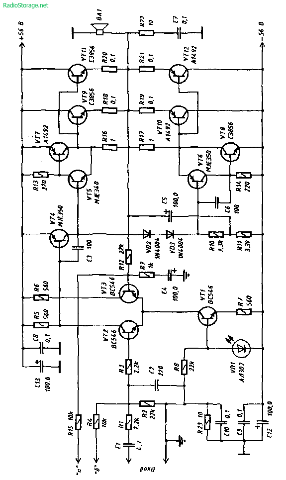 Схема 300 Вт усилителя для сабвуфера с индикатором перегрузок