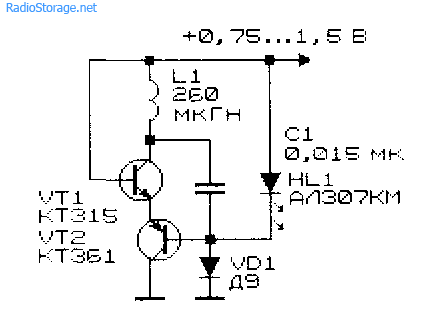 Схема простого низковольтного преобразователя напряжения 0,75В -1,5В в 2В на основе LC-генератора